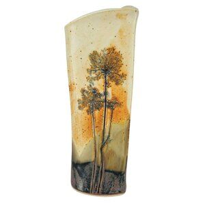 Vintage MCM Stoneware Pottery Vase TREES Brown 10.5" Tall Signed MKB Mid Century